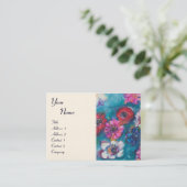 ROT PINK WEISSE, FARBHAFTE BLUME IM BLAUEN MONOGRA VISITENKARTE (Stehend Vorderseite)