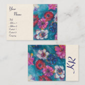 ROT PINK WEISSE, FARBHAFTE BLUME IM BLAUEN MONOGRA VISITENKARTE (Vorne/Hinten)