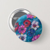 ROT PINK WEISSE, FARBHAFTE BLUME IN BLAU BUTTON (Vorne & Hinten)