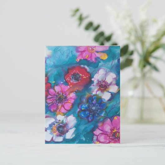 ROT PINK WEISSE, FARBHAFTE BLUME IN BLAU POSTKARTE (Stehend Vorderseite)