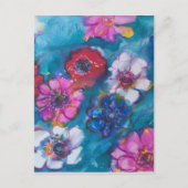 ROT PINK WEISSE, FARBHAFTE BLUME IN BLAU POSTKARTE (Vorderseite)