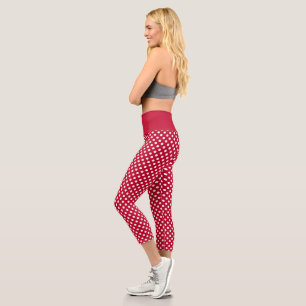 Rot + Polka Weiße Punkte Capri Leggings