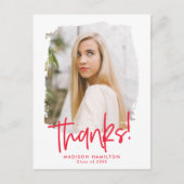 Rot | Preppy Script Foto Abschluss Vielen Dank Postkarte (Vorderseite)