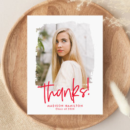 Rot | Preppy Script Foto Abschluss Vielen Dank Postkarte