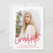 Rot | Preppy Script Foto Graduation Party Einladung (Vorderseite)