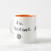 Rot punktiert LOGO, "es ist…" WEISSES w/ORANGE Zweifarbige Tasse (Vorderseite Links)