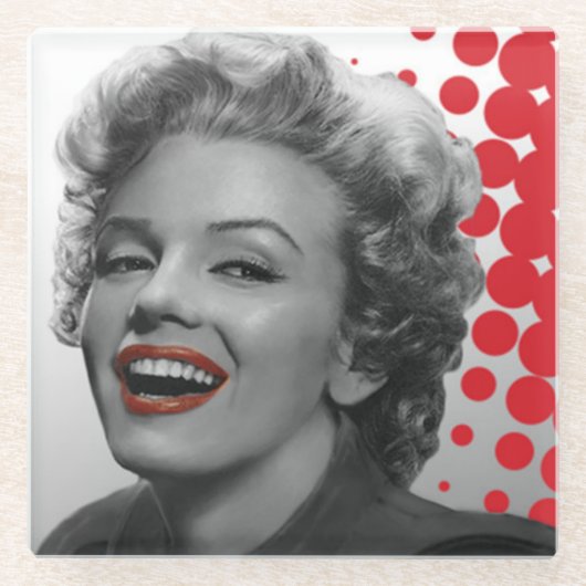 Rot punktiert Marilyn Glasuntersetzer (Vorderseite)