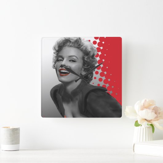 Rot punktiert Marilyn Quadratische Wanduhr (Zuhause)