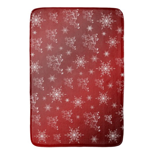 Rot, Rentiere, Stern, Sterne, Schneeflocke, Weihna Badematte (Vorderseite Vertikal)
