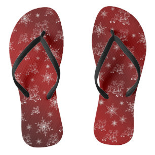 Rot, Rentiere, Stern, Sterne, Schneeflocke, Weihna Badesandalen