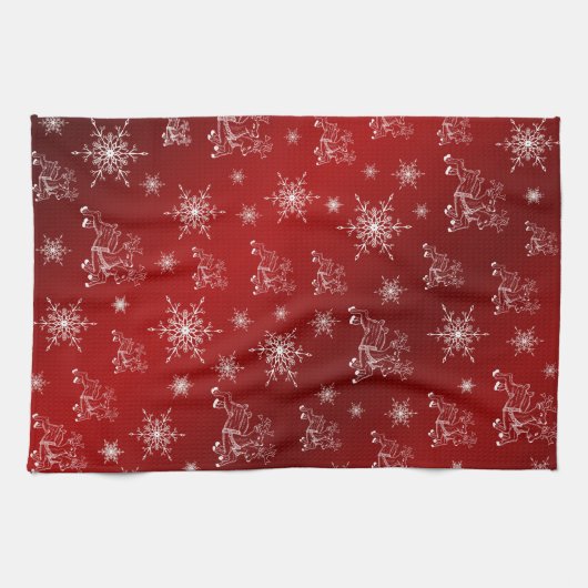 Rot, Rentiere, Stern, Sterne, Schneeflocke, Weihna Geschirrtuch (Horizontal)