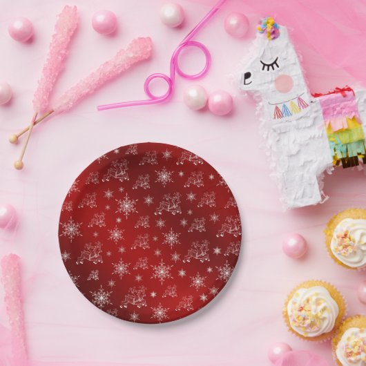 Rot, Rentiere, Stern, Sterne, Schneeflocke, Weihna Pappteller (Party)