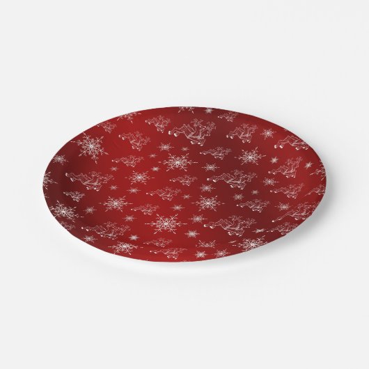 Rot, Rentiere, Stern, Sterne, Schneeflocke, Weihna Pappteller (Schrägansicht)