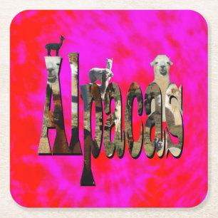 Rot-Rosa-Alpaca-Logo-Design, Rechteckiger Pappuntersetzer