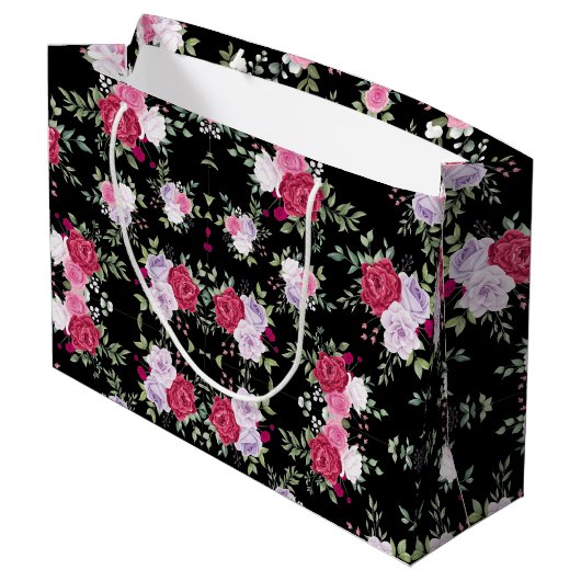 Rot-Rosa-Aquarell-Blume Vintages Muster Große Geschenktüte (Rückseite Schrägansicht)