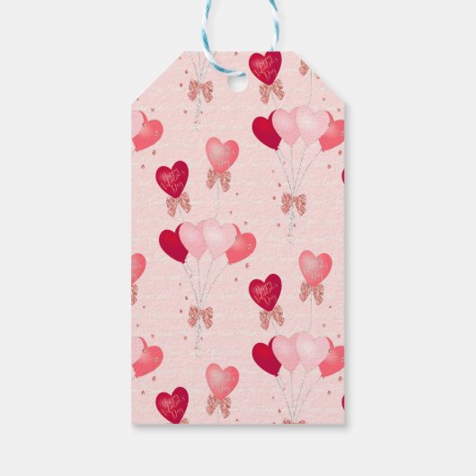 Rot, Rosa Balloons, Happy Valentine's Day Script Geschenkanhänger (Rückseite)