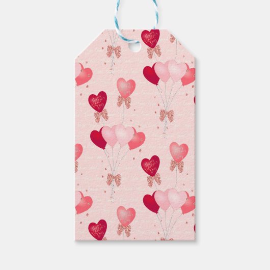 Rot, Rosa Balloons, Happy Valentine's Day Script Geschenkanhänger (Vorderseite)