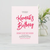 Rot & Rosa Chic Drehbuch Geburtstagsparty Einladung (Stehend Vorderseite)