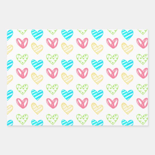 Rot, Rosa, farbenfrohe Herzdesign Geschenkpapier Set (Vorderseite 2)