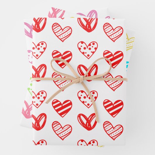 Rot, Rosa, farbenfrohe Herzdesign Geschenkpapier Set (Beispiel)