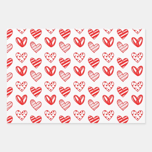 Rot, Rosa, farbenfrohe Herzdesign Geschenkpapier Set (Vorderseite)