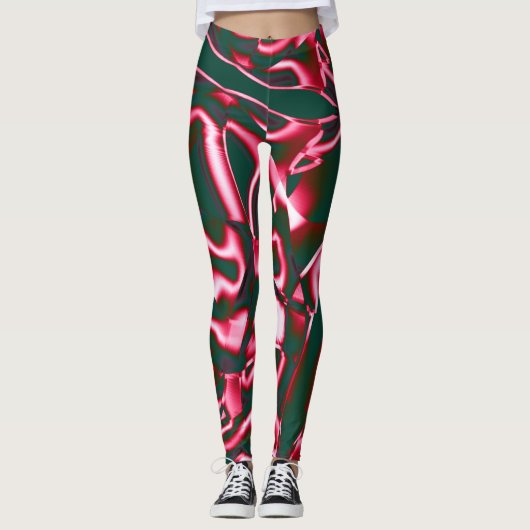 Rot-Rosa-Farbtöne auf abstrakten Tapes in dunklem  Leggings (Vorderseite)