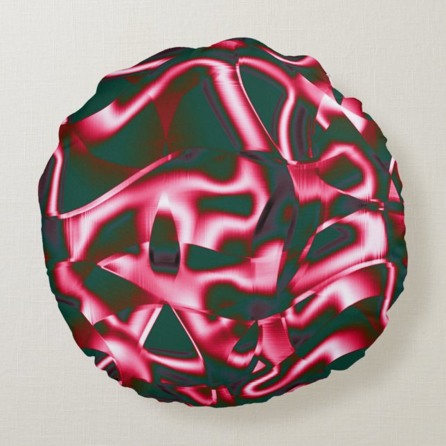 Rot-Rosa-Farbtöne auf abstrakten Tapes in dunklem  Rundes Kissen (Rückseite)
