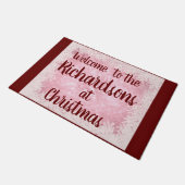 Rot / Rosa Frost personalisierte Familie Willkomme Fußmatte (Schrägansicht)