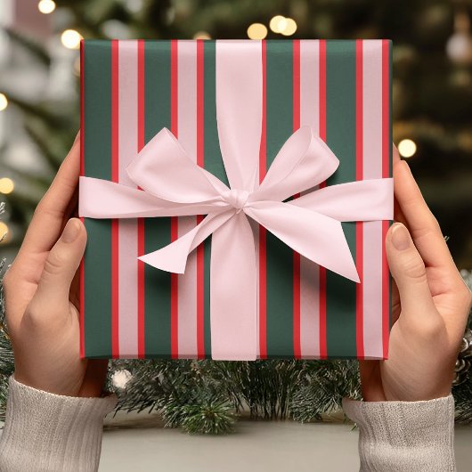 Rot, Rosa & Grün gestreift Geschenkpapier