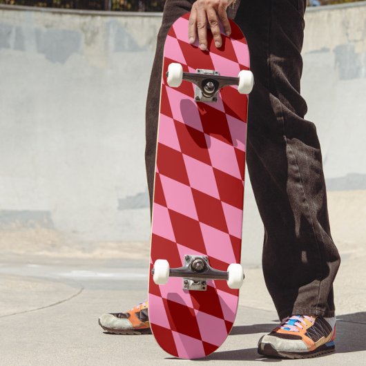 Rot-Rosa-Harlekin-Karo-Design Skateboard