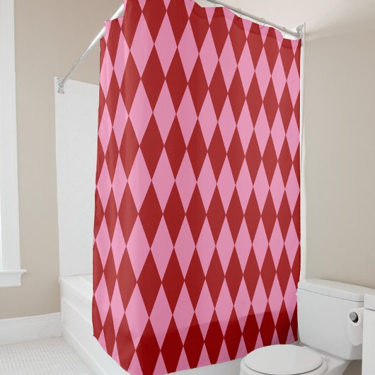 Rot Rosa Harlekin Karomuster Design Duschvorhang