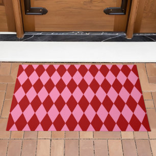 Rot Rosa Harlekin Karomuster Design  Fußmatte