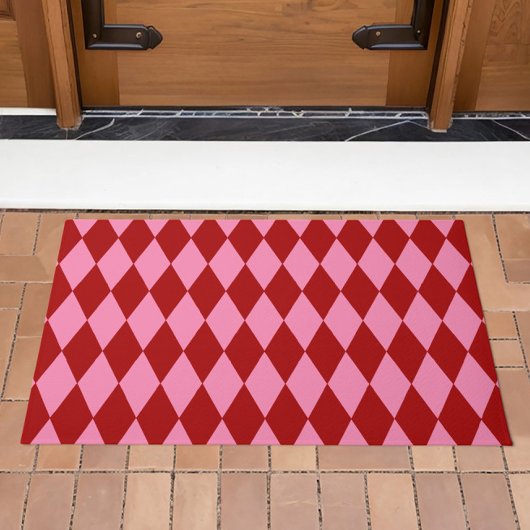 Rot Rosa Harlekin Karomuster Design  Fußmatte