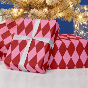 Rot Rosa Harlekin Karomuster Design  Geschenkpapier