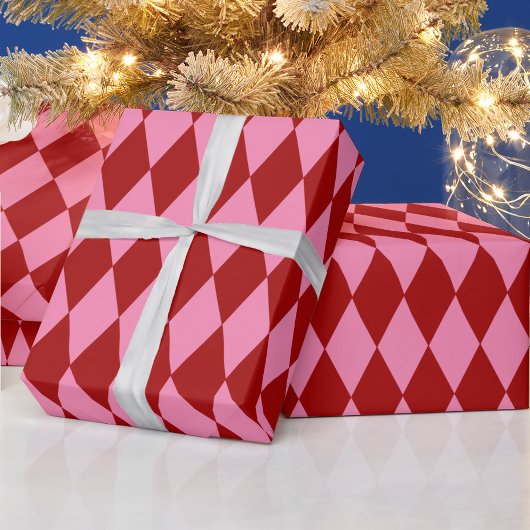 Rot Rosa Harlekin Karomuster Design  Geschenkpapier