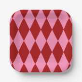 Rot Rosa Harlekin Karomuster Design  Pappteller (Vorderseite)