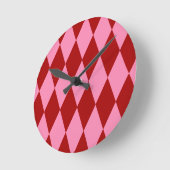 Rot Rosa Harlekin Karomuster Design  Runde Wanduhr (Winkel)