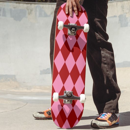 Rot Rosa Harlekin Karomuster Design Skateboard