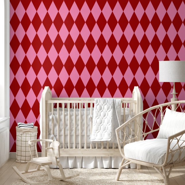 Rot Rosa Harlekin Karomuster Design  Tapete (Von Creator hochgeladen)