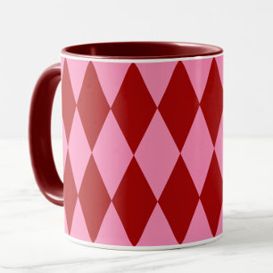 Rot Rosa Harlekin Karomuster Design Tasse