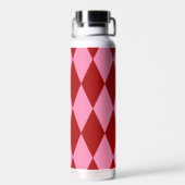 Rot Rosa Harlekin Karomuster Design Trinkflasche (Rückseite)