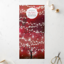 Rot-Rosa-Heart-Leaf-Tree auf Schwarzer Hochzeit Dreifach Gefaltete Einladung