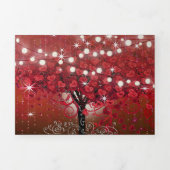 Rot-Rosa-Heart-Leaf-Tree auf Schwarzer Hochzeit Dreifach Gefaltete Einladung (Cover)