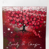 Rot-Rosa-Heart-Leaf-Tree auf Schwarzer Hochzeit Dreifach Gefaltete Einladung (Innen Erste Seite)