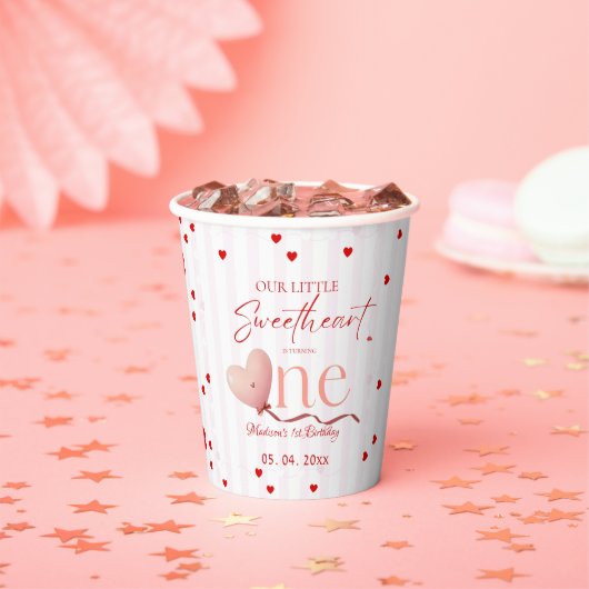 Rot rosa Herz Valentinstag Schatz Geburtstag Pappbecher (Insitu)
