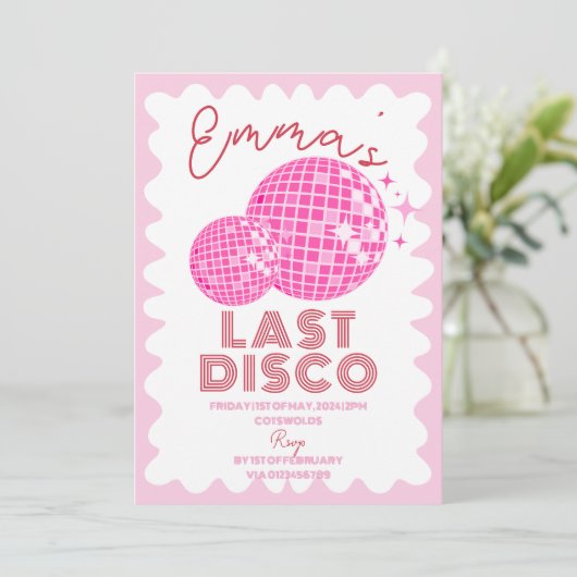 Rot Rosa Letzte Disko Party Wochenende Ausflug Einladung (Stehend Vorderseite)