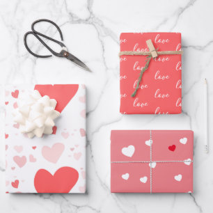 Rot, Rosa, Liebe, Herz-Valentine Geschenkpapier Set