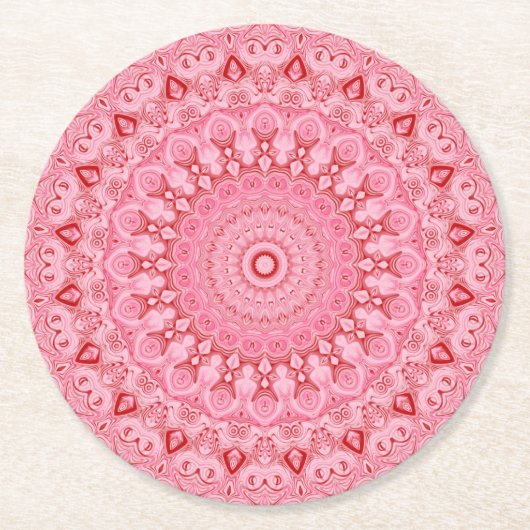 Rot-Rosa-Mandala-Muster Runder Pappuntersetzer (Vorderseite)