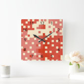 Rot-Rosa-Pixel-Muster Quadratische Wanduhr (Zuhause)