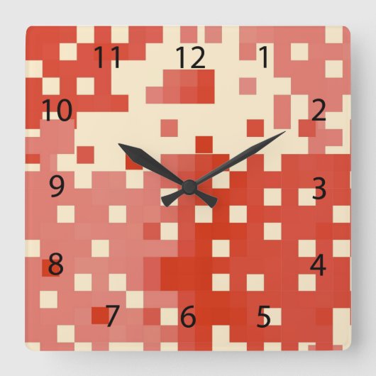 Rot-Rosa-Pixel-Muster Quadratische Wanduhr (Vorderseite)